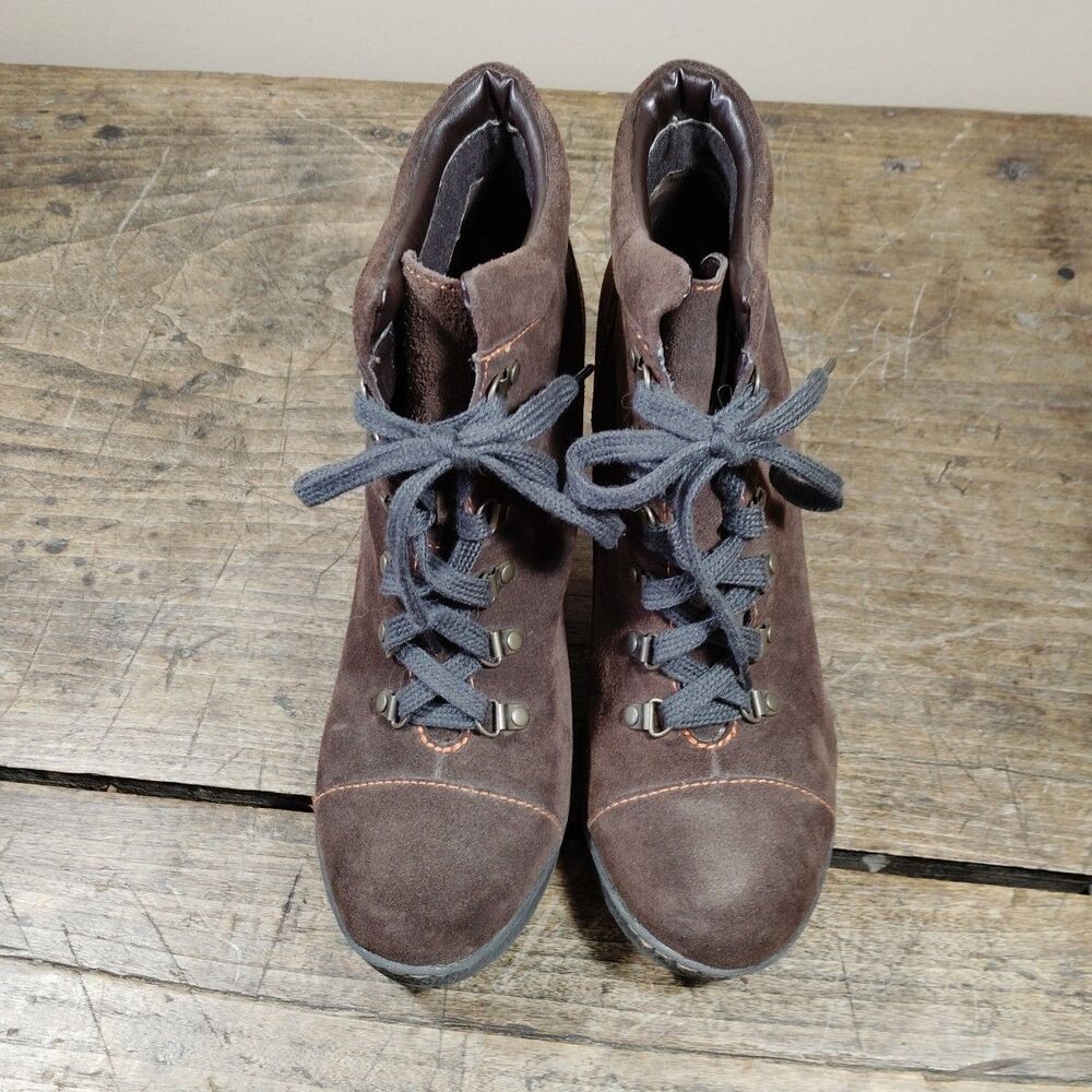 BORN BOC Women's Sz 11 Boots Brown Suede Block Heel Lace Up Platform Shoes READ - Picture 3 of 16